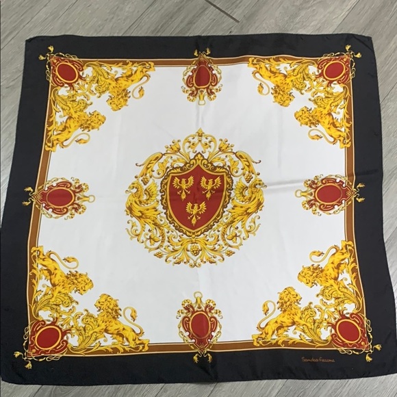 SANDRO FERRANE LION Navy Square Scarf MADE IN ITALY 100% Silk - Picture 1 of 10